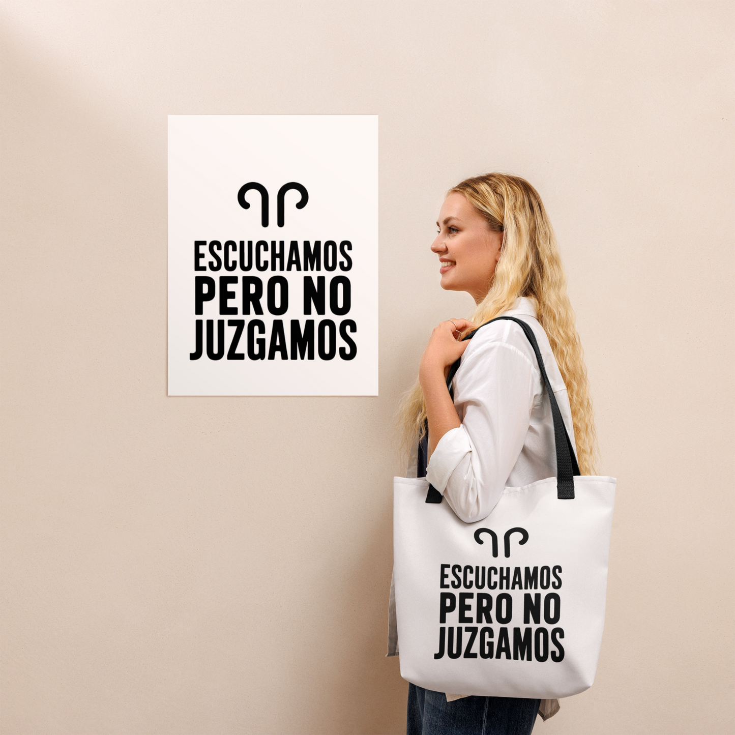 Bolsa de tela Escuchamos pero no Juzgamos Minimalista